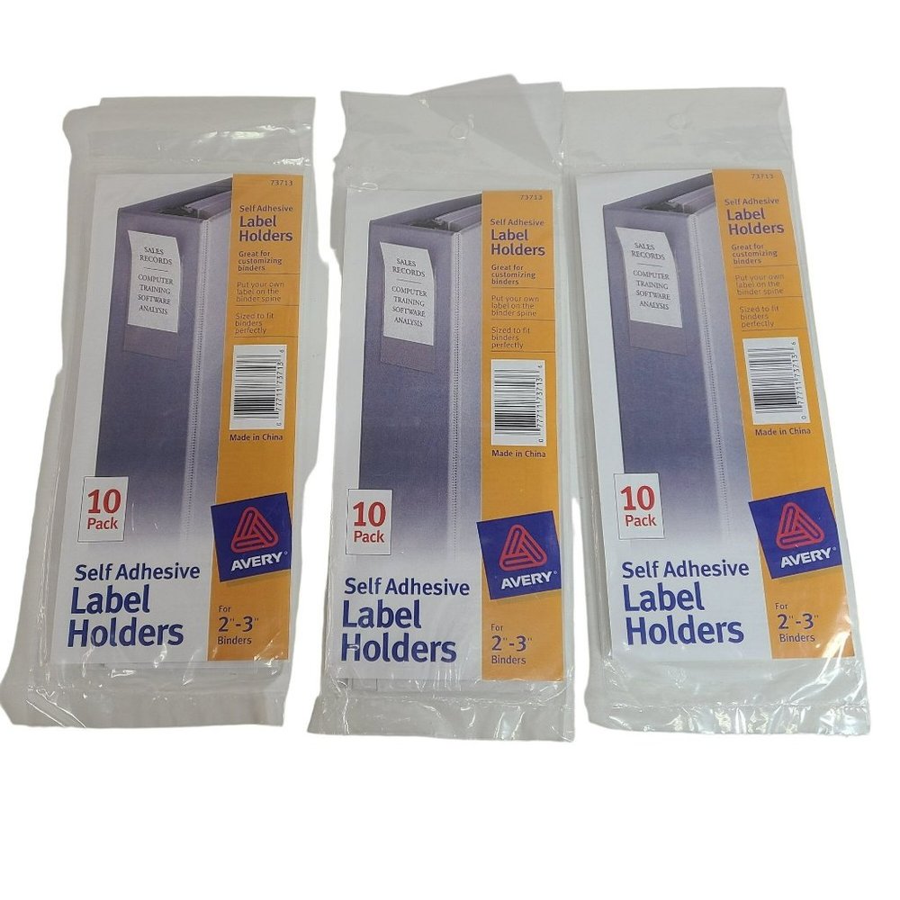 Avery Self Adhesive Label Holders 3 Sets of 10 Pack 30 Total for 2-3" Binders